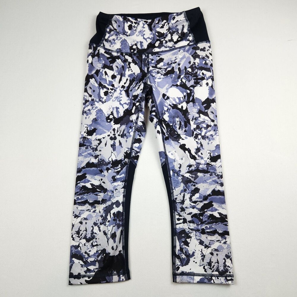 Lucy Activewear Cropped Compression Leggings Womens XS Purple/Black Watercolor